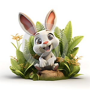 Cartoon 3d rabbit in the jungle
