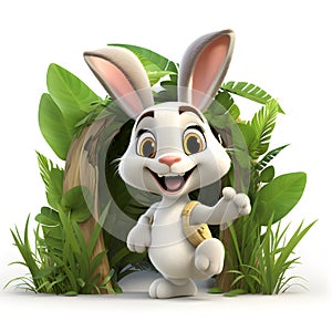 Cartoon 3d rabbit in the jungle