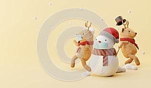 Cartoon 3d render of Snowman and reindeer party