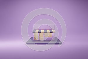 Cartoon 3D shop on purple background. Store front 3d rendering.