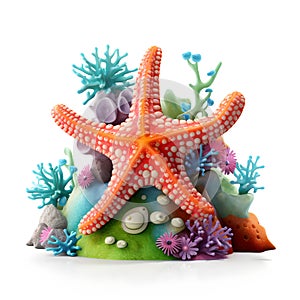 Cartoon 3d star fish on the coral reef