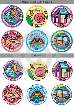 Cartoon 50mm 6 sticker set mm