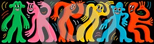 Cartoon abstract shaped dancing people. Groovy music party with colorful minimalist figures of dancing people. Ideal for