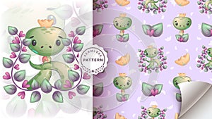 Cartoon adorable character animal snake - seamless pattern