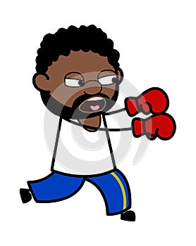 Cartoon African American Man Boxing