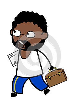 Cartoon African American Man Going to Office