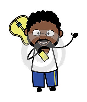 Cartoon African American Man Holding Guitar