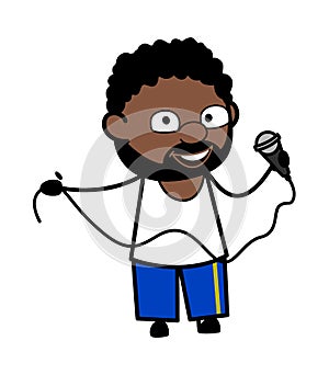 Cartoon African American Man holding Mic