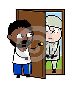 Cartoon African American Man opening Door