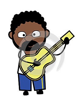 Cartoon African American Man Playing Guitar