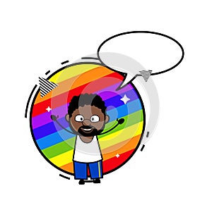 Cartoon African American Man with rainbow background