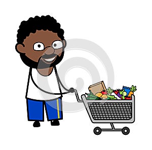 Cartoon African American Man with shopping cart