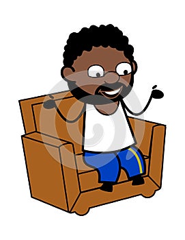 Cartoon African American Man talking on sofa