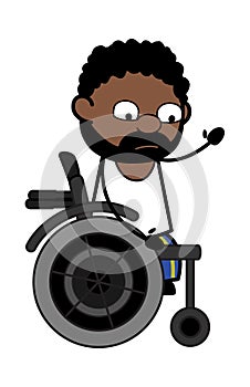 Cartoon African American Man on Wheel Chair