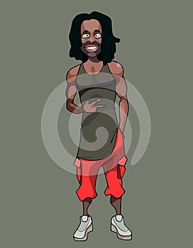 Cartoon african american smiling man showing peace gesture