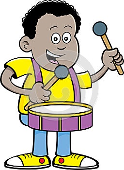 Cartoon African boy playing a drum.