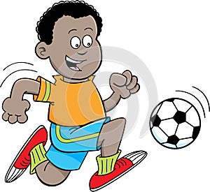 Cartoon African boy playing soccer