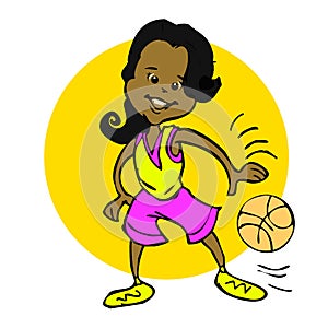 Cartoon of african,latino, indian, Basketball girls photo