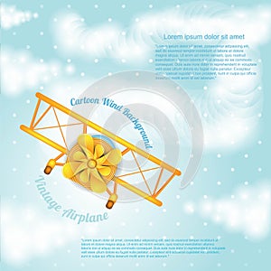 Cartoon airplane fky in sky blue background