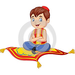 Cartoon Aladdin travelling on flying carpet