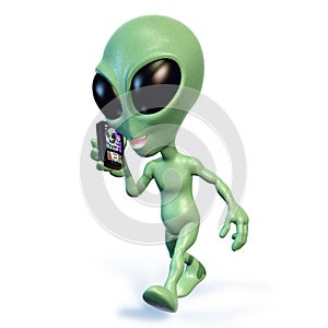 Cartoon alien cell phone