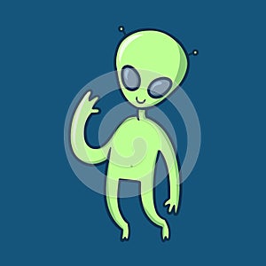 Cartoon alien character. Flat vector illustration on blue background.