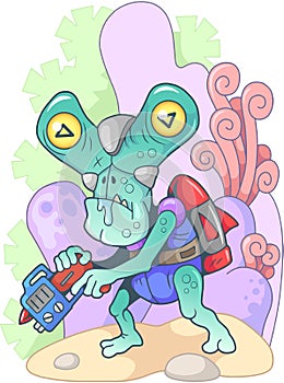 Cartoon alien from outer space, funny illustration