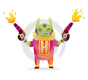 Cartoon alien. Robot toys character. Android isolated on white background. Funny monster for kids monstrosity in space