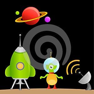 Cartoon alien and space