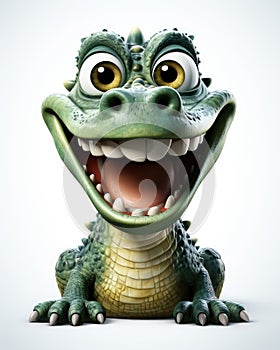 a cartoon alligator with big eyes and a smile on his face. generative ai