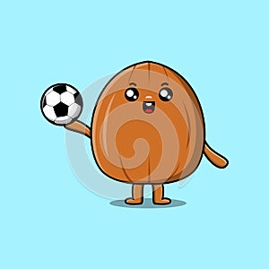 cartoon Almond nut character playing football