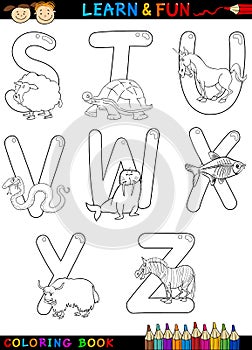 Cartoon Alphabet with Animals for coloring