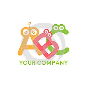 Cartoon Alphabet Characters ABC. child`s toys logo