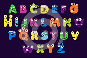 Cartoon alphabet font, MONSTER style. Stock vector typeface for your design and UI Game, funny monster letter set