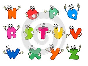 Cartoon alphabet letters N to Z