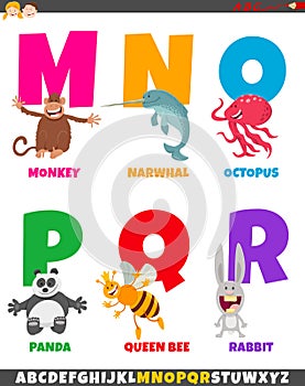 Cartoon alphabet set with funny animal characters