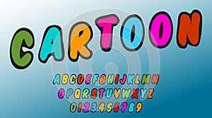 Cartoon alphabet template. Letters and numbers of colorful design. Vector