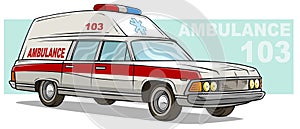 Cartoon ambulance emergency retro long car