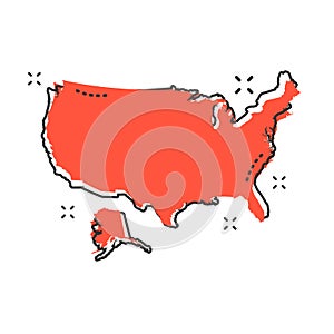 Cartoon America map icon in comic style. USA illustration pictogram. Country geography sign splash business concept.