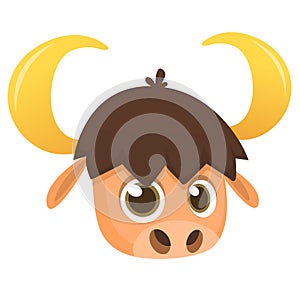 Cartoon american bull buffalo, ox, bison head icon, isolated on white background. Colorful book page for kids and children.
