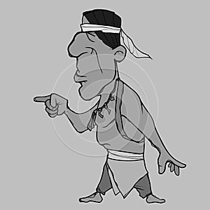 Cartoon american indian sternly points his finger to the side