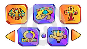 Cartoon ancient Egypt icons with egyptian symbol for game user interface
