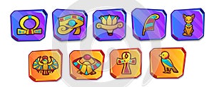 Cartoon ancient Egypt icons with egyptian symbol for game user interface