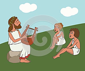 Cartoon ancient greek bard performance