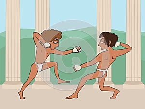 Cartoon ancient greek boys boxing