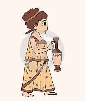 Cartoon ancient greek girl with jug