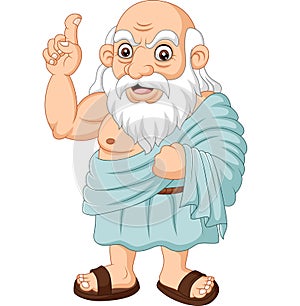 Cartoon ancient Greek philosopher on white background