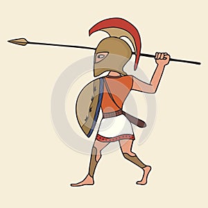 Cartoon ancient greek warrior with spear