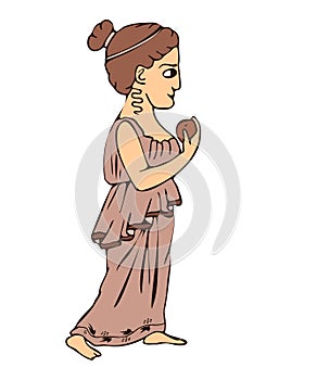 Cartoon ancient greek woman with apple