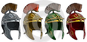 Cartoon ancient roman soldier helmet vector set